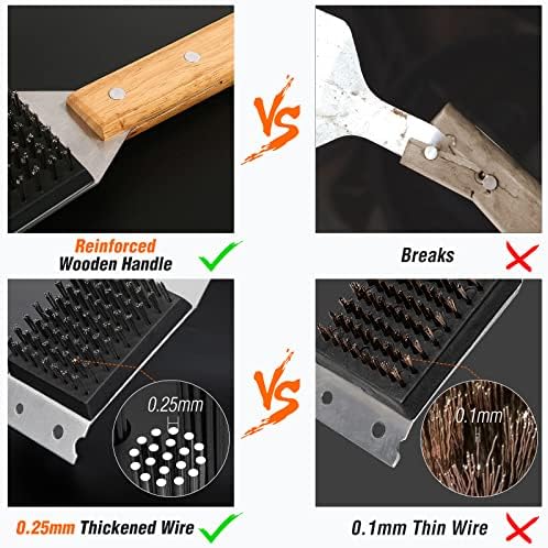 SIMPLETASTE Grill Brush and Scraper for BBQ, Durable & Effective, Replaceable Stainless Steel Head, Wooden Handle Wire Grill Brush for Outdoor Grill, Barbecue Accessories