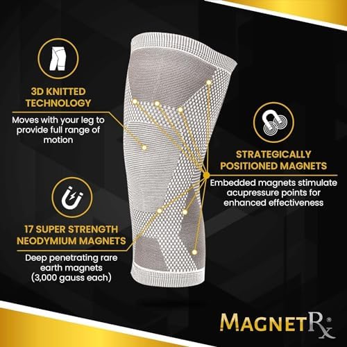 MagnetRX® Magnetic Knee Sleeve – (2-Pack) Effective Compression Knee Brace with Magnets for Knee Comfort & Recovery – Magnetic Knee Brace Support (Large)