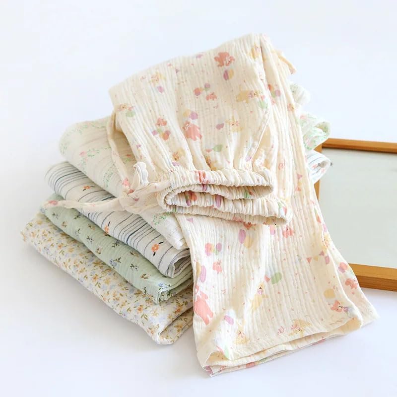 REHJJDFD Women's Floral Printed Pajama Pants Cotton Double Layered Single Pants Sleepwear
