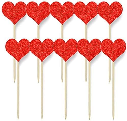 Confetti 40Pcs Heart Cupcake Toppers Sweet Love Theme Hearts Food Picks For Valentine Wedding Engagement Bridal Shower Birthday Party Cake Decorations - Red