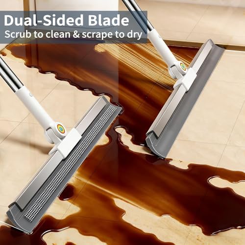 Floor Squeegee for Concrete Floor, Squeegee for Floor with 180° Rotating Head & 63" Long Handle, Garage Squeegee Broom for Epoxy Floor, Pet Hair, Water Removal, Bathroom Tile, Shower Glass, Carpet