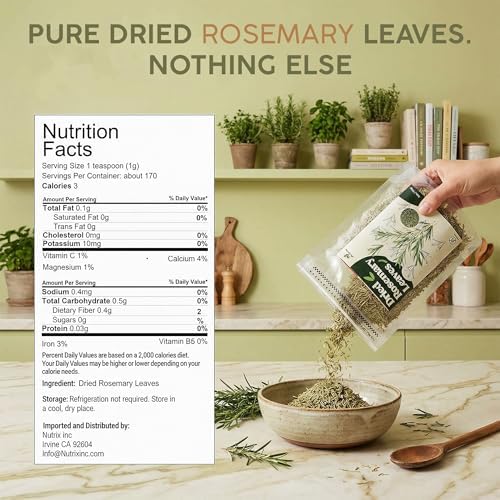 Miss Spring Dried Rosemary Leaves - 100% Natural, No Preservatives, Vegan - Strong Aroma, Fresh Earthy Flavor - Rosemary Seasoning For Cooking, Seasoning, Meats, Herbal Tea & Garnishing - 6oz (170g)