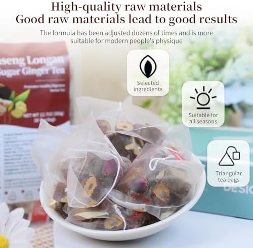 DOZO Brown sugar ginger tea 360g/12.7oz (30bags) Red Ginseng, Longan, Brown Sugar and Ginger Tea 红参桂圆黑糖姜茶