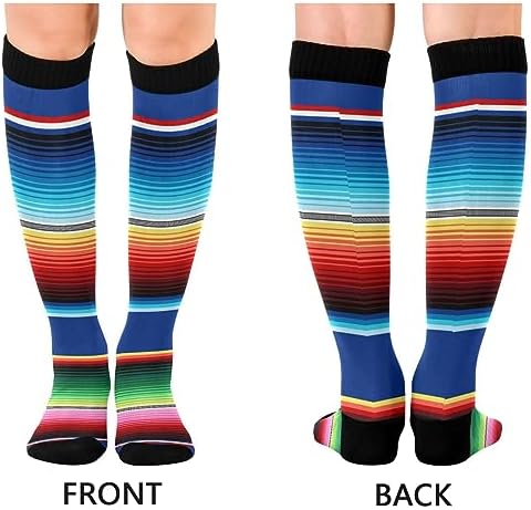 Nander Mexican Serape Blanket Stripes Compression Socks Women Men Knee High Stockings for Sports,Running,Travel 1Pair