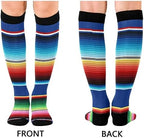 Nander Mexican Serape Blanket Stripes Compression Socks Women Men Knee High Stockings for Sports,Running,Travel 1Pair