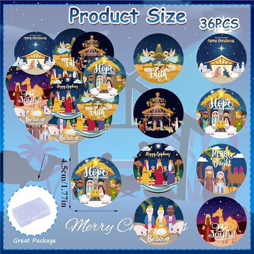 36PCS Edible Christmas Religious Nativity Cupcake Toppers Wafer Paper Happy Birthday Jesus Cupcake Picks Holy Nativity Toppers for Christmas Jesus Theme Party Decor Supplies (Pattern 2)