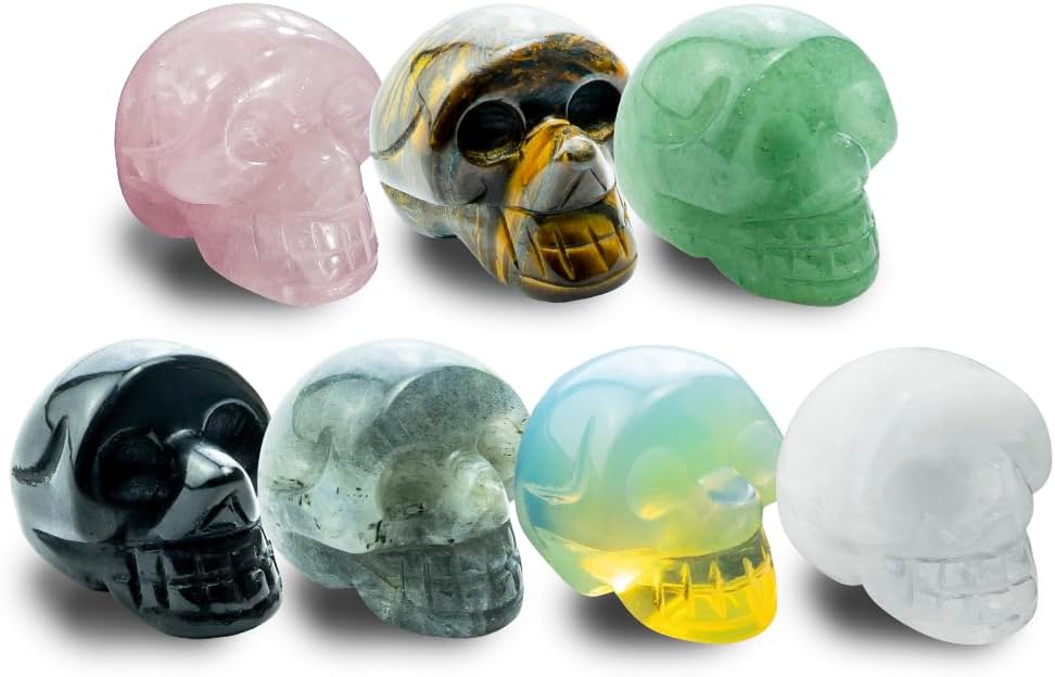 7pcs 1 inch Natural Crystals Skulls Mineral Gems Ghost Head Polished Carved Reiki Healing Gift Desktop Home Decor Stone Crafts Statues (Natural Crystal Skull- random7pcs)