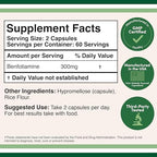 Benfotiamine 300mg Servings (Third Party Tested, 120 Capsules, 150mg Per Cap) Non-GMO, to Boost Thiamine B1 Levels (More Absorbable Than Thiamine, Fat Soluble) by Double Wood
