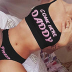 Multitrust Sexy Women Come Here Daddy Please Strappy Lingerie Set 2PCS Slutty Underwear Tank Tops and Panty Pajamas Sleepwear