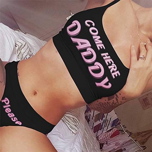 Multitrust Sexy Women Come Here Daddy Please Strappy Lingerie Set 2PCS Slutty Underwear Tank Tops and Panty Pajamas Sleepwear