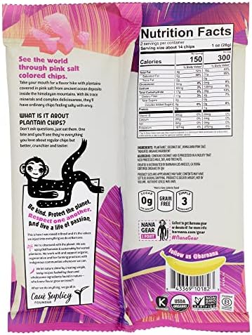 Barnana - Organic Plantain Chips, Himalayan Pink Salt, Healthy Snack Made With 100% Coconut Oil, Non-GMO, Potato Chip Alternative, Zero Sugar, Paleo, Grain-Free, USDA Organic, Vegan (2 oz, 6-Pack)