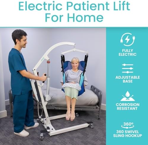 Vive Electric Patient Lift for Home - Transfer Assist Device - Medical Transport Aid - Portable Lifter for Elderly, Bariatric, Handicap, Men & Women