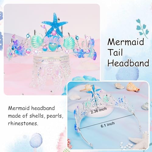 YARIEW Mermaid Crown, Costume Tail, Starfish, Fish Scales, Seashell Hair Accessories for Girls, Wide Headband, Birthday Party Gifts