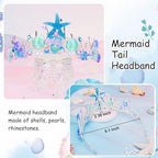 YARIEW Mermaid Crown, Costume Tail, Starfish, Fish Scales, Seashell Hair Accessories for Girls, Wide Headband, Birthday Party Gifts