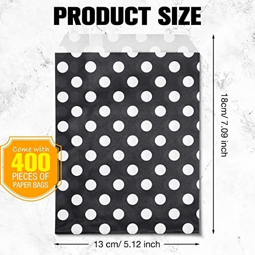 400 Pack 5 x 7 Inches Treat Bags Polka Dot Cookie & Candy Buffet Bags - Small Paper Snack Bags for Food Sandwich Packaging (Black & White)