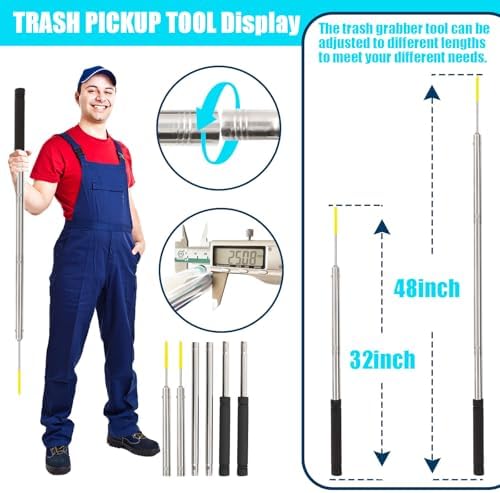 Trash Pickup Tool,48Inch Trash Picker Upper Grabber High-Duty Stainless Steels Tip Lightweight & Reinforcement Garbage Debris Nabber Litter Picker Grabber Durability Reacher Yard Stick