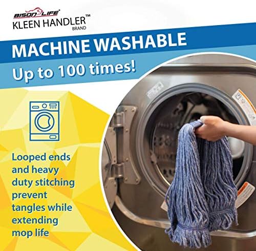 KLEEN HANDLER HEAVY DUTY Commercial Mop Head Replacement, Wet Industrial Blue Cotton Looped End String Cleaning Mop Head Refill (Pack of 6)