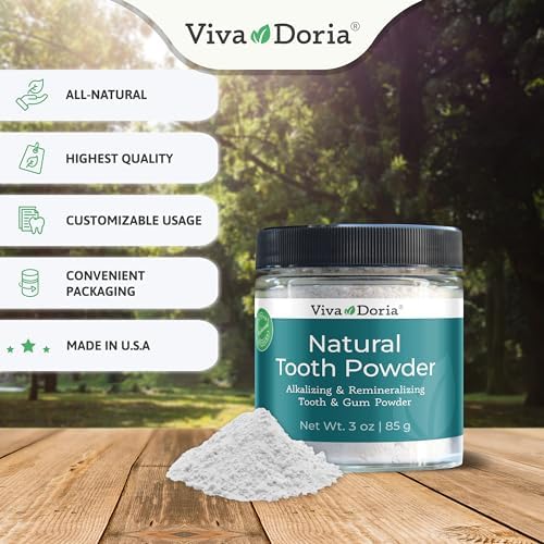Viva Doria Natural Tooth Powder, Remineralizing, Natural Teeth Whitening, Breath Freshener | Refreshing Mint Flavor | 3 Oz Glass Jar