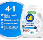 All Mighty Pacs Laundry Detergent, Free Clear for Sensitive Skin, Tub, 60 Count