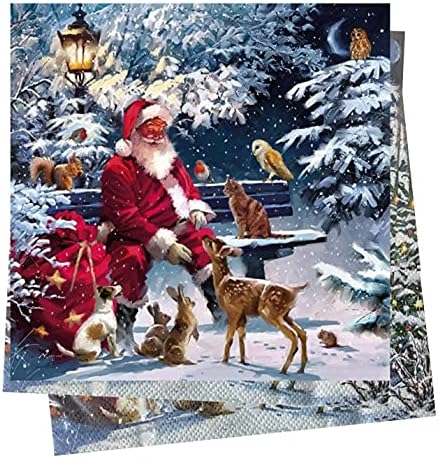20-ct Animals Santa Napkins for Decoupage - Christmas & Winter Decorative Napkins for Dinner & Lunch