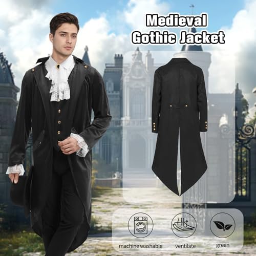 Men's Steampunk Vintage Tailcoat Jacket Gothic Medieval Coat for Halloween Costume