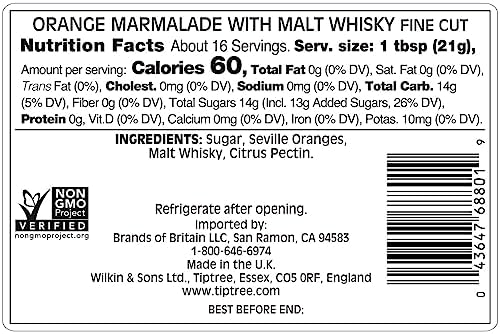 Tiptree Orange & Malt Whisky Marmalade, 12 Ounce Jar