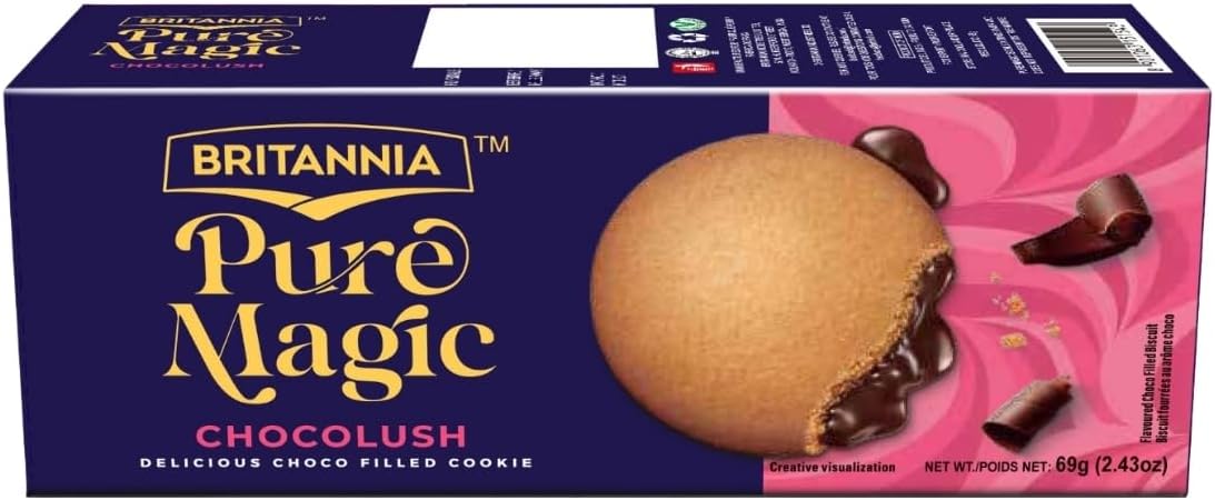 Britannia Pure Magic ChocoLush Biscuits | Pack- 69GM(2.43 oz) | Crunchy Chocolate Cookies with Smooth Choco Filling | Perfect Snack for Kids & Adults