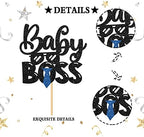 INNORU Boss Boy Cake Topper, Baby Boy 1st Birthday Cake Decor, Baby Shower, Gender Reveal Party Decoration Supplies, Black Glitter