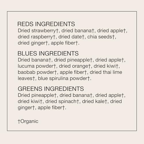 kencko Smoothie Mix Variety Pack - 8 Instant Breakfast Smoothies - 100% Organic Fruit And Vegetable Superfoods, Natural, Healthy Vegan, Gluten Free - Reds, Blues, Greens Powder Smoothie Mix Packets