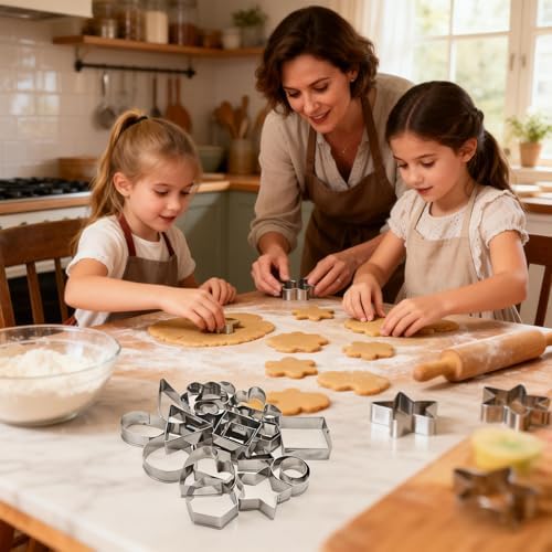 30Pcs Mini Cookie Cutter Set with Box,Small Stainless Steel Fruit Veggie Cutters,Polymer Clay Press Molds for Kids,Geometric Molds for Biscuit,Cake & Fruit Decorations