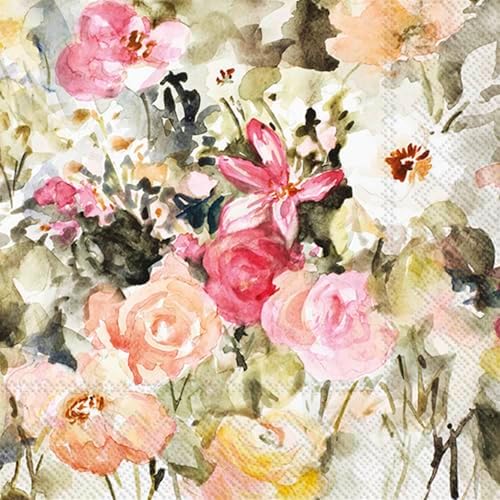 IHR Ideal Home Range Cocktail Napkins Disposable 3-Ply Paper Party Napkin Pack, 5" x 5", Early Summer Garden, 20-Count