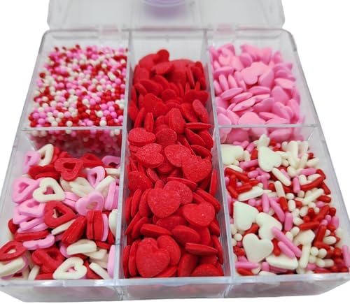 Valentines Sprinkles for Cake Decorating, Edible Pink, White and Red Heart Sprinkles for Baking, Ice Cream, Cookies, Valentines Cupcake Topper