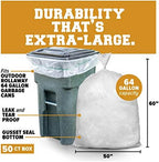 Plasticplace 64-65 Gallon Trash Can Liners for Toter │ 1.5 Mil │ Clear Heavy Duty Garbage Bags │ 50” X 60” (50Count) (W65LDCTL)