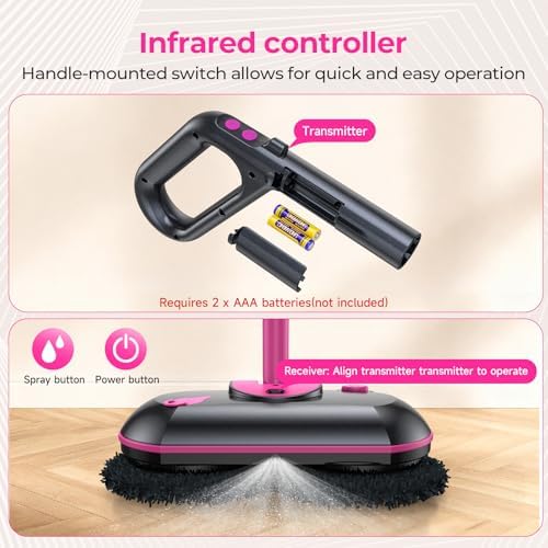 Cordless Electric Spin Mop with Water Sprayer, 300ml Tank Self-Propelled Floor Cleaner for Hardwood & Tile, Quiet Cleaning, Adjustable Handle, 2500mAh Long-Lasting Battery, Pink