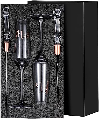 Boao 4 Pieces Wedding Toasting Flutes and Cake Server Set Wedding Reception Supplies Champagne Glasses Cake Knife Pie Server (Rose Gold,Classic)