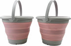 SAMMART Set of 2-5.5L (1.4 gallons) Collapsible Plastic Bucket - Foldable Round Tub with Hanle - Portable Fishing Bucket - Pop Up Saving Outdoor Waterpot. (Grey/Pale Pink (Set of 2))