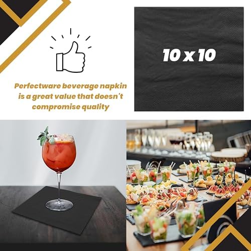 Perfectware 2ply Black Beverage Napkins. 1200 Count 2Ply Cocktail Black Napkins. 10 x 10 Black Beverage Napkin. Pack is 4 Packs of 300 Count. Total 1200 Napkins