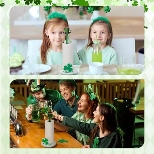 Namalu St. Patrick's Day Shamrock Paper Towel Holder with Round Base Rustic Shamrock Decor for Kitchen and Bathroom Fun Paper Towel Holder Kitchen Paper Towel Dispenser for Countertop Women Toilet