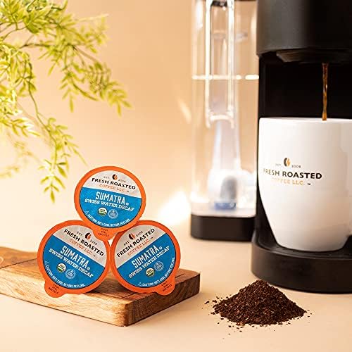 Fresh Roasted Coffee, Organic Sumatra Water-Processed Decaf | 100% Single Origin, USDA Organic, Kosher | Medium Roast K-Cup Compatible | 72 Pods