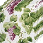 Watercolor Purple Grape Green Leaves Cloth Napkins Set of 6, 20x20 Inches Printed Dinner Napkins Cloth Washable, Table Napkins for Family Parties Weddings Holiday Dinner