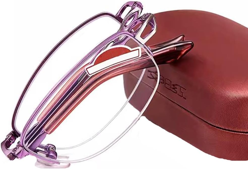 COKYIS Fold Up Photochromic Readers Multifocus Reading Glasses Folding Half Rim Reading Sunglasses With Case Unisex Portable