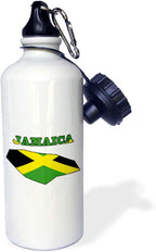 3dRose Jamaican flag in the outline map and word Jamaica-Sports Water Bottle, 21 oz, White