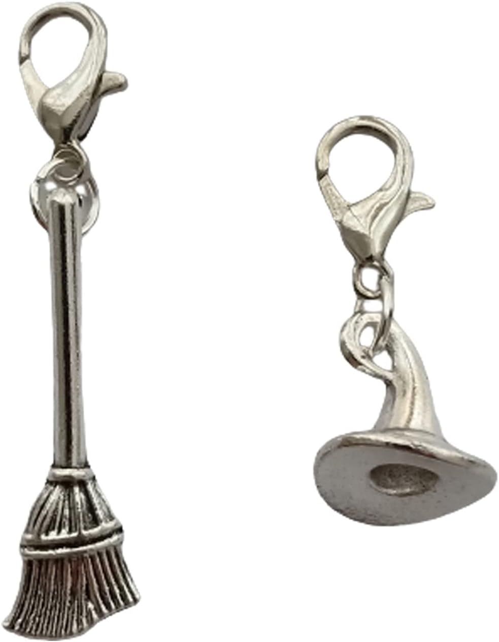 2pc Clip on Charm Set Witch Jewelry Broom Zipper Pull Wizard Charm Witch Hat Pendant