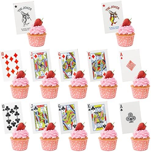 Morofme Edible Poker Cake Toppers 22Pcs Playing Cards Poker Cake Decoration Edible Casino Cupcake Toppers Wafer Playing Card Game Cake Decoration for Vegas Casino Night Party Supplies