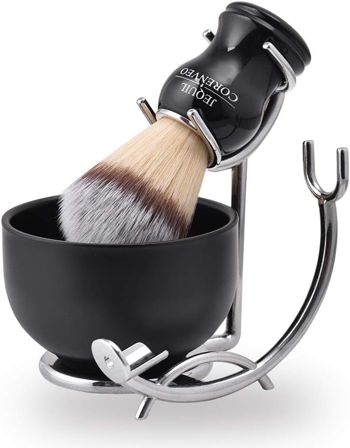 JEQUIL&CORENVEO Deluxe Shaving Kit for Men, 3 in 1 Shaving Set Includes Shaving Brush, Shaving Bowl, Razor & Brush Holder