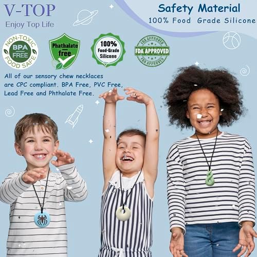 8 Pack Chew Necklaces for Sensory Kids and Adults, Chewy Necklace Sensory Toys for Autism, ADHD, SPD, Chewing, Nail Biting, Silicone Toddler Oral Chew Toys for Boys and Girls Reduce Fidget Anxiety