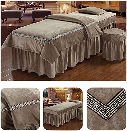 KKLT 4-Piece Massage Table Sheet Set,Flannel Solid Color Beauty Bed Cover Breathable Beauty Bedspreads for Spa Physiotherapy Massage-Camel Gray 70x190cm(28x75inch)