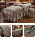 KKLT 4-Piece Massage Table Sheet Set,Flannel Solid Color Beauty Bed Cover Breathable Beauty Bedspreads for Spa Physiotherapy Massage-Camel Gray 70x190cm(28x75inch)