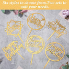 12 Pcs Gold Happy Birthday Cake Toppers, Acrylic Birthday Cupcake Toppers Glitter Birthdays Cupcake Topper Double-Sided Cupcakes Pick for Birthdays Party Cake Desserts Pastries Decorations