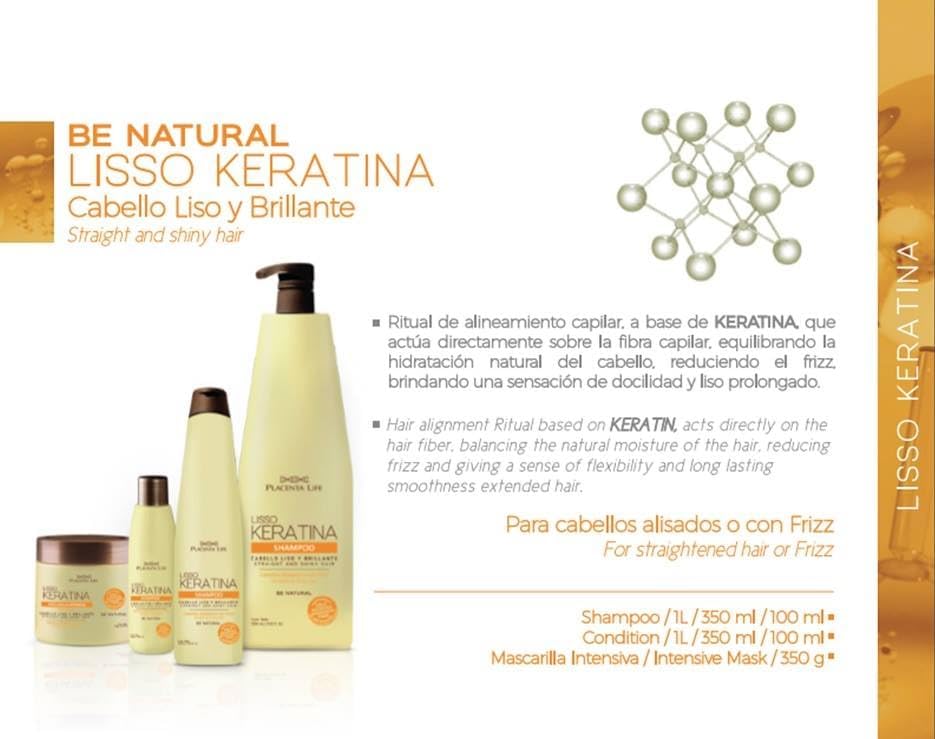 PLACENTA LIFE BE NATURAL LISSO KERATINA Mask with Hydrolyzed Keratin for a Straight and Shiny Hair- No More frizz- Have a perfect Smooth - (350 ml/11.83 fl.oz)